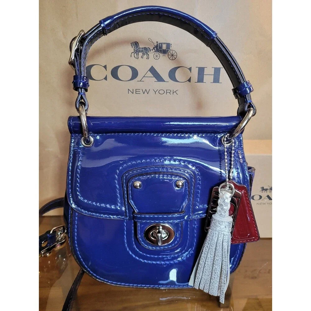 Coach Vintage Willis Midnight Royal Blue Patent Leather Bag Legacy Crossbody - Picture 8 of 16